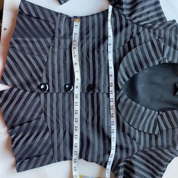 NWT Designer Samual Dong Striped Pleated Peplum Jacket Blazer Black Silver Women - Picture 4 of 14